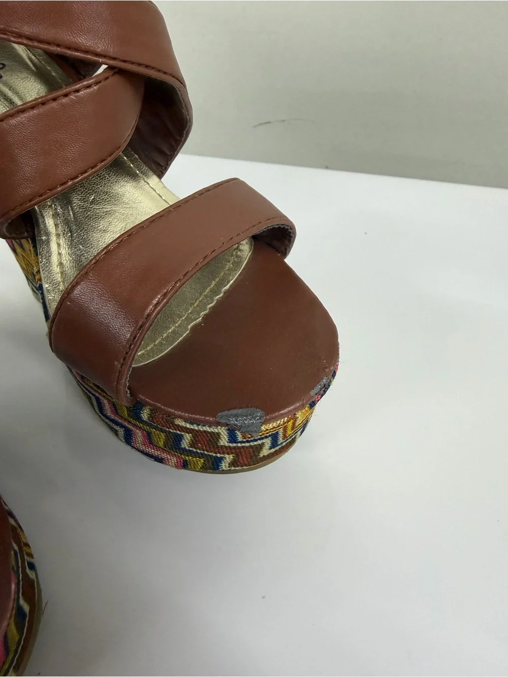 Brown Strappy Wedge Sandals with Chevron Pattern